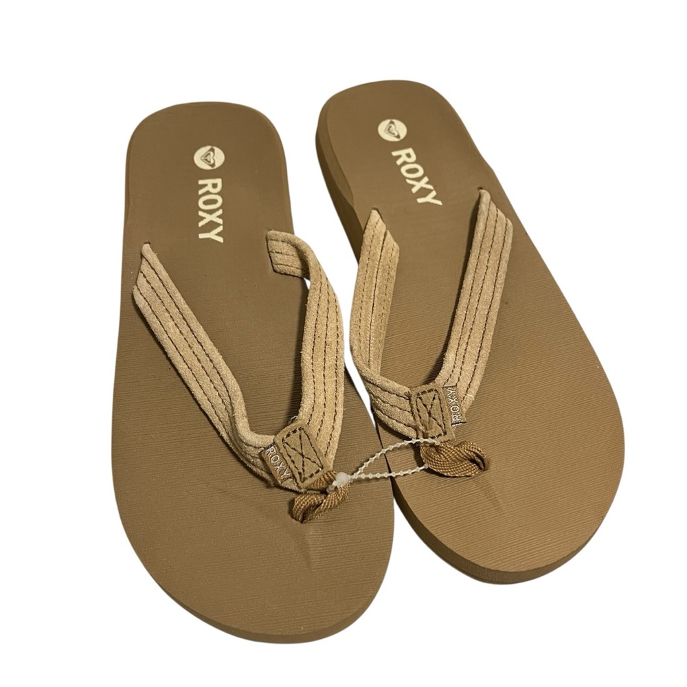 Roxy Tan Seaside Leather Strap Flip Flops New